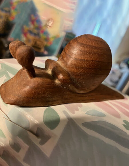 Hand-Carved Wooden Snail Sculpture - Image 1