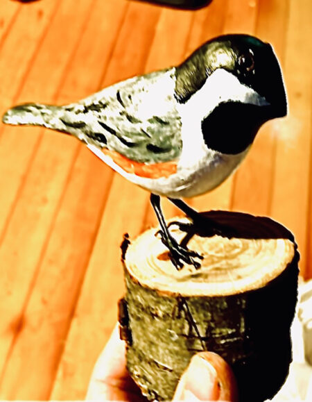 Realistic Wooden Chickadee Sculpture - Image 1